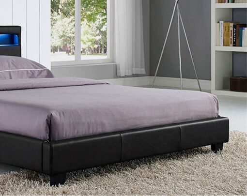 Canis LED Faux Leather Double Bed, Black - Image 4