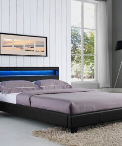 Canis LED Faux Leather Double Bed, Black