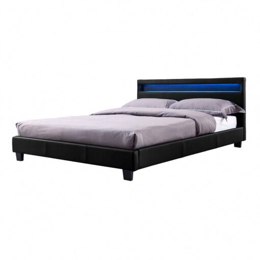 Canis LED Faux Leather Double Bed, Black - Image 5