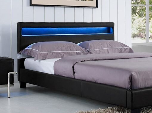 Canis LED Faux Leather Double Bed, Black - Image 3