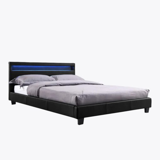 Canis LED Faux Leather Double Bed, Black - Image 2