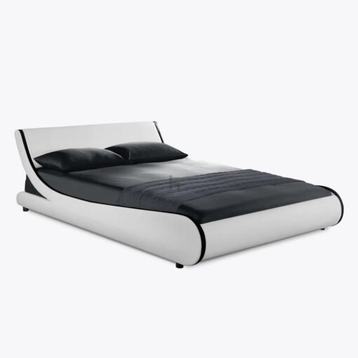 Galactic Leather Double Bed Frame, White & Black - Image 2