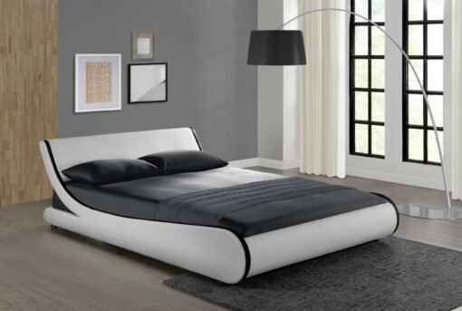 Galactic Leather Double Bed Frame, White & Black