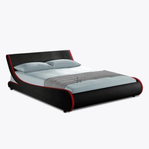 Galactic Leather Double Bed Frame, Black & Red - Image 2