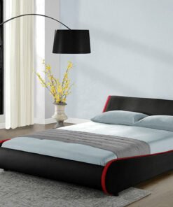 Galactic Leather Double Bed Frame, Black & Red