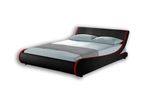 Galactic Leather Double Bed Frame, Black & Red - Image 3