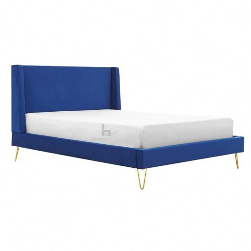 Athena Velvet Double Wingback Bed Frame with Gold Legs, Blue - Image 5