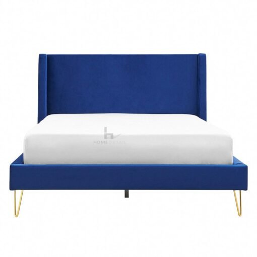 Athena Velvet Double Wingback Bed Frame with Gold Legs, Blue - Image 4