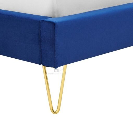 Athena Velvet Double Wingback Bed Frame with Gold Legs, Blue - Image 3