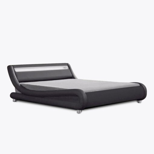 Galaxy Faux Leather Double Bed Frame with LED, Black - Image 2