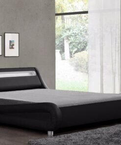 Galaxy Faux Leather Double Bed Frame with LED, Black