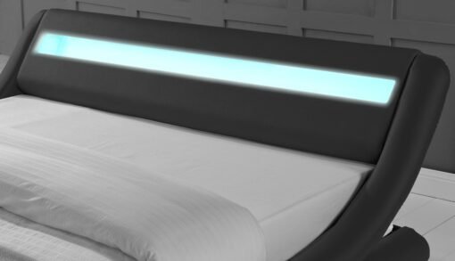 Galaxy Faux Leather Double Bed Frame with LED, Black - Image 4