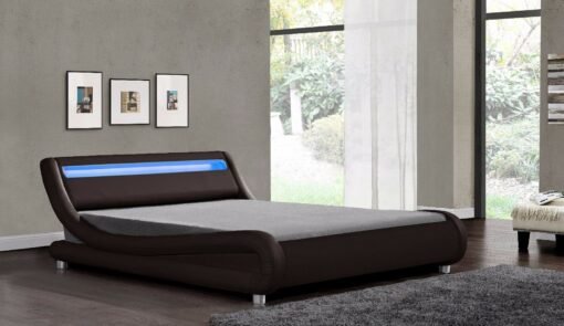 Galaxy Faux Leather Double Bed Frame with LED, Black - Image 3