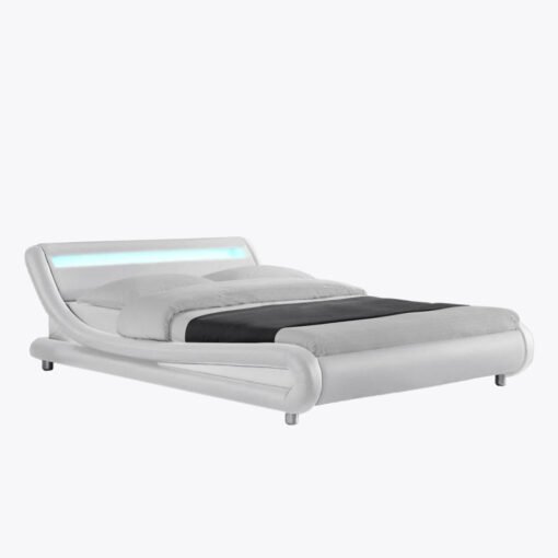Galaxy Faux Leather Double Bed Frame with LED, White - Image 3