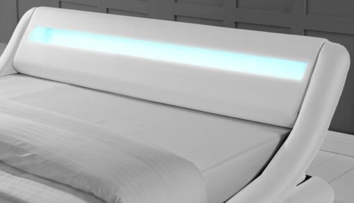 Galaxy Faux Leather Double Bed Frame with LED, White - Image 4