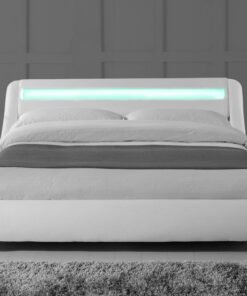 Galaxy Faux Leather Double Bed Frame with LED, White