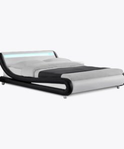 Galaxy Faux Leather Double Bed Frame with LED, Black/White