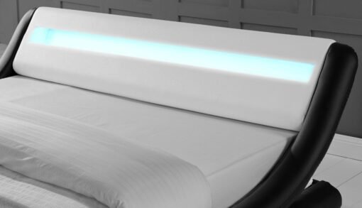 Galaxy Faux Leather Double Bed Frame with LED, Black/White - Image 4