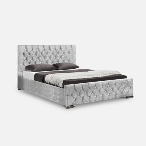 Arya Fabric Ottoman Double Bed with Storage, Silver Velvet - Image 4