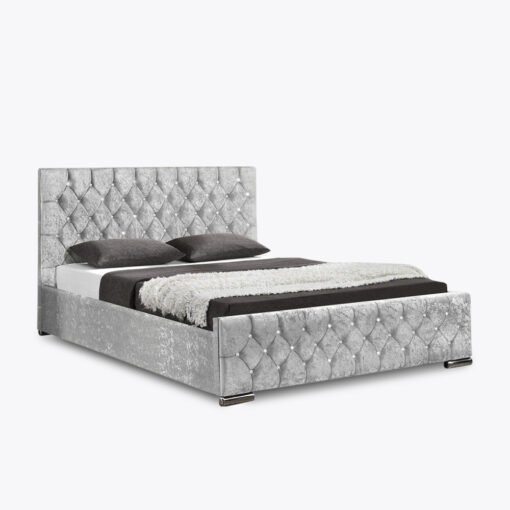 Arya Fabric Ottoman Double Bed with Storage, Silver Velvet - Image 2