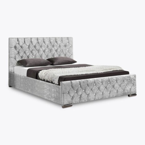Arya Fabric Ottoman Double Bed with Storage, Silver Velvet - Image 5