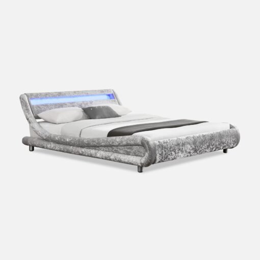 Galaxy Velvet Fabric Double Bed Fame with LED, Silver - Image 3