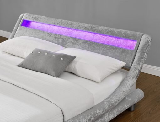Galaxy Velvet Fabric Double Bed Fame with LED, Silver - Image 4