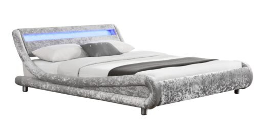 Galaxy Velvet Fabric Double Bed Fame with LED, Silver - Image 5