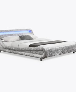 Galaxy Velvet Fabric Double Bed Fame with LED, Silver