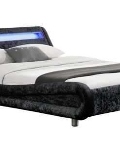Galaxy Velvet Fabric Double Bed Fame with LED, Black