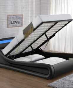 Galaxy Ottoman Double Bed Frame with LED and Storage, Black