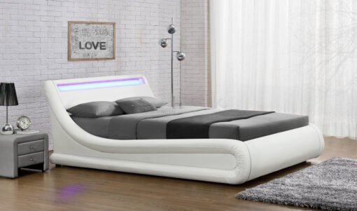 Galaxy Ottoman Double Bed Frame with LED and Storage, White - Image 3