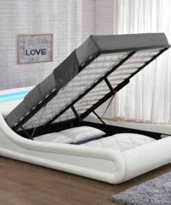 Galaxy Ottoman Double Bed Frame with LED and Storage, White