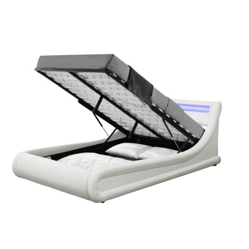 Galaxy Ottoman Double Bed Frame with LED and Storage, White - Image 4