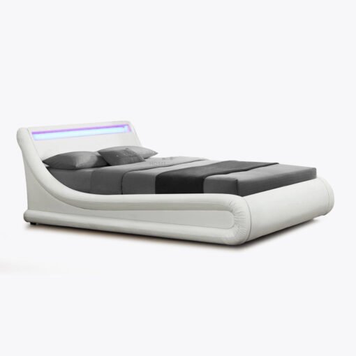 Galaxy Ottoman Double Bed Frame with LED and Storage, White - Image 2