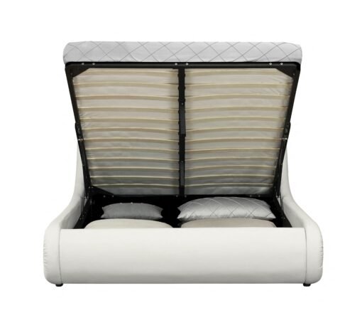 Galaxy Ottoman Double Bed Frame with LED and Storage, White - Image 5