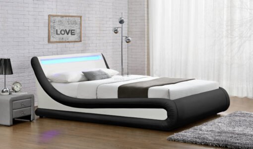 Galaxy Ottoman Double Bed Frame with LED and Storage, Black & White - Image 6