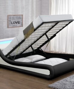 Galaxy Ottoman Double Bed Frame with LED and Storage, Black & White