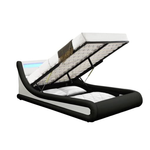 Galaxy Ottoman Double Bed Frame with LED and Storage, Black & White - Image 4
