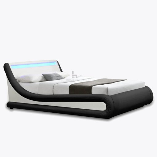 Galaxy Ottoman Double Bed Frame with LED and Storage, Black & White - Image 2