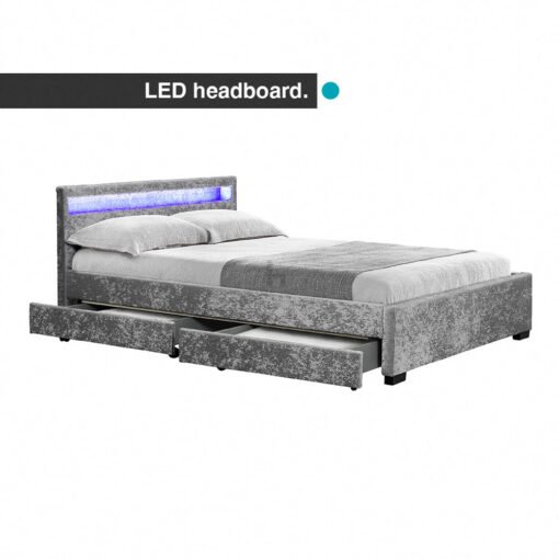 Comet Velvet Double Bed Under Bed Storage, Silver - Image 5