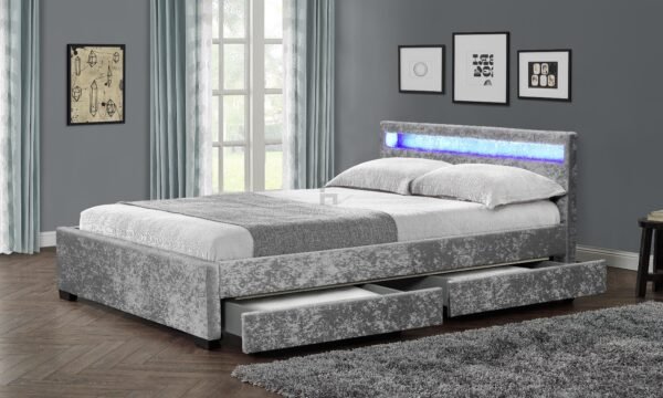 Comet Velvet Double Bed Under Bed Storage, Silver