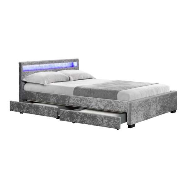 Comet Velvet Double Bed Under Bed Storage, Silver - Image 3
