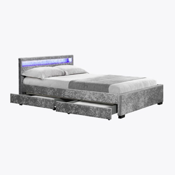 Comet Velvet Double Bed Under Bed Storage, Silver - Image 2