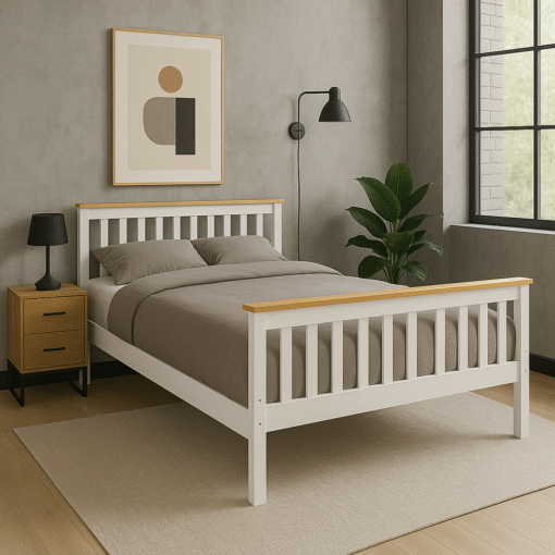 Woodford Wooden Bed Frame White & Oak, Double