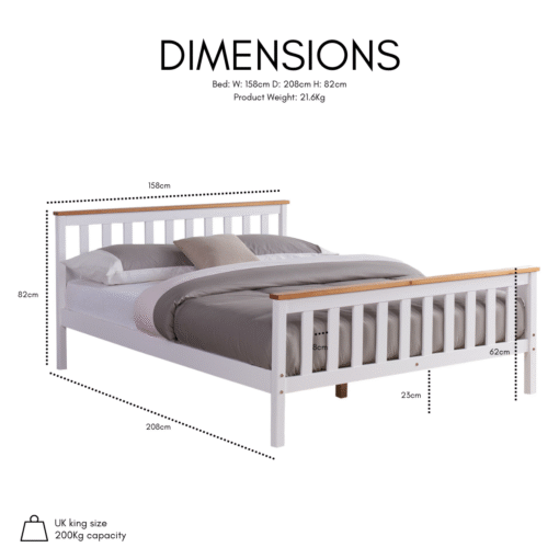 Woodford Wooden Bed Frame White & Oak, Double - Image 4