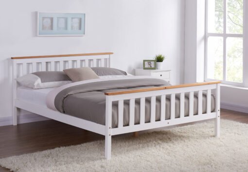 Woodford Wooden Bed Frame White & Oak, Double - Image 2