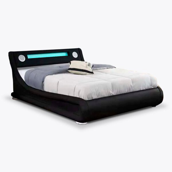 Galaxy Black PU LED Bed Speaker Gas Lift, Double - Image 3