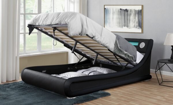 Galaxy Black PU LED Bed Speaker Gas Lift, Double - Image 2