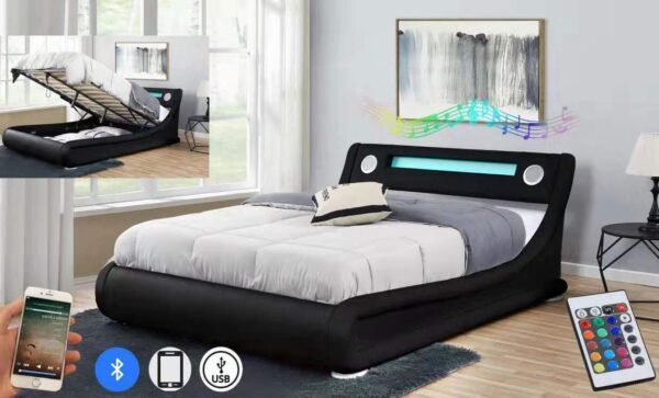 Galaxy Black PU LED Bed Speaker Gas Lift, Double - Image 10